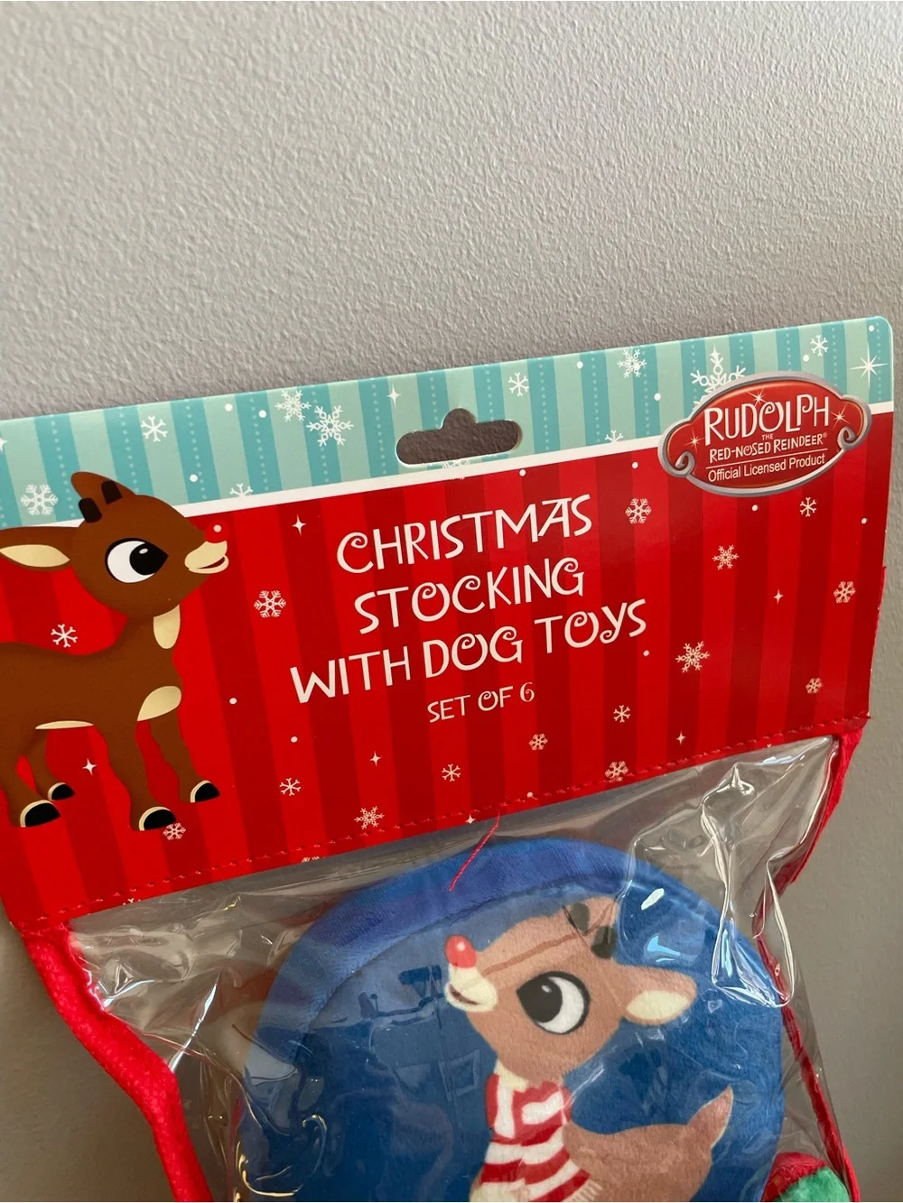 New Rudolph Christmas Stocking Small Dog Toys - Red & Blue Holiday Plush Set